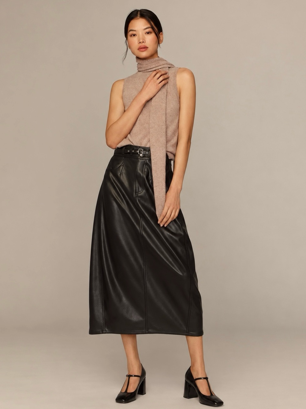 Anthropologie Pilcro | Faux-Leather Relaxed Midi Skirt ~ US 12